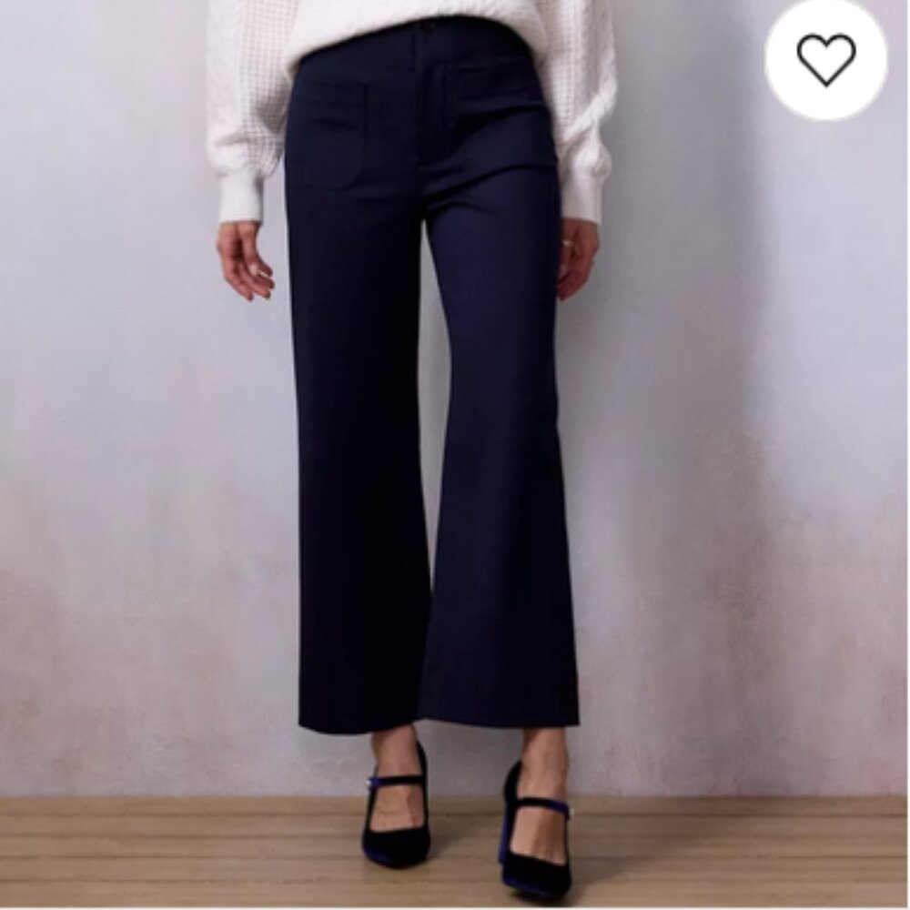LC Lauren Conrad Petite Navy Super High Rise Wide Leg Cropped Pant